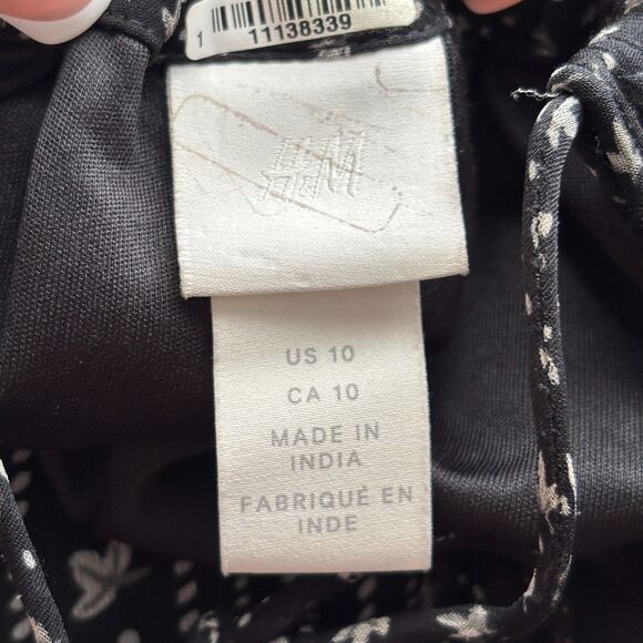 H&M High Neck Maxi Dress Black White Floral Mixed Print Sheer Sexy Size 10 E159 - Picture 7 of 9